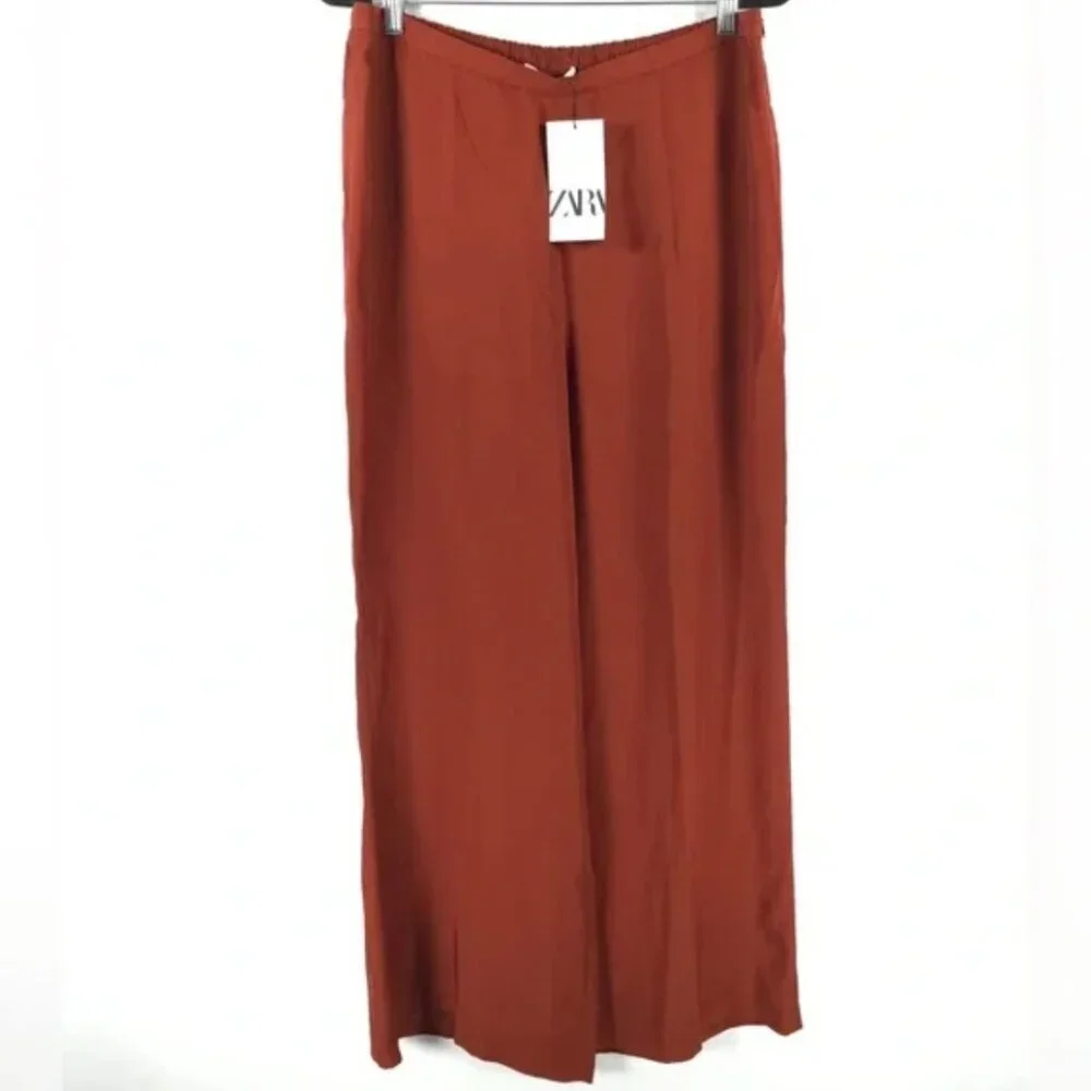 NWT ZARA Wide Leg Flowy Back Elastic Waist Pants Flying FabricCooper 9479/054 XL